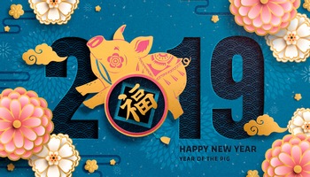 2019金猪送福传统春节新年矢量图