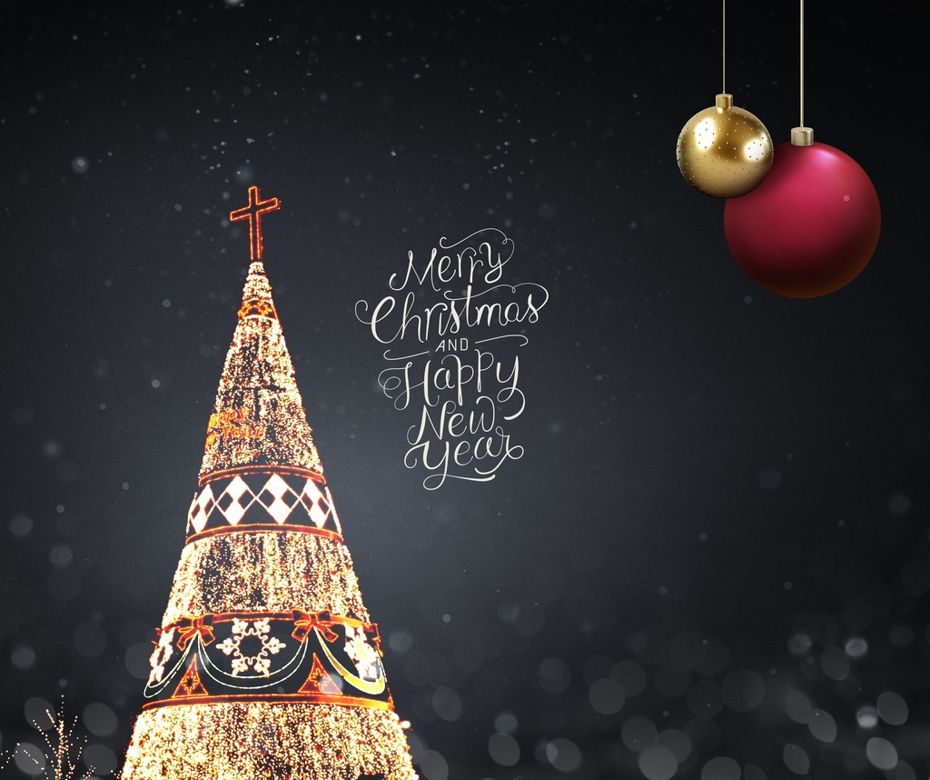 圣诞节张灯结彩华丽的圣诞树海报ps素材
