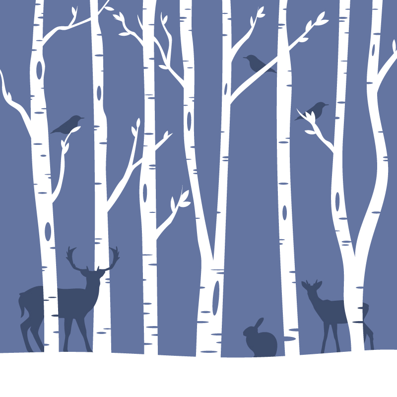 冬季森林动物剪影矢量童话插图素材