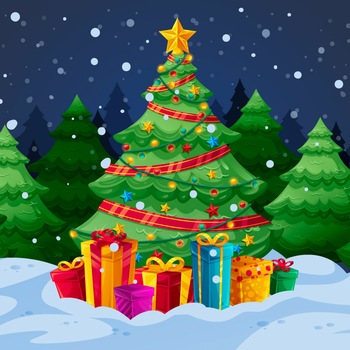圣诞树下堆满了圣诞节礼物矢量插图
