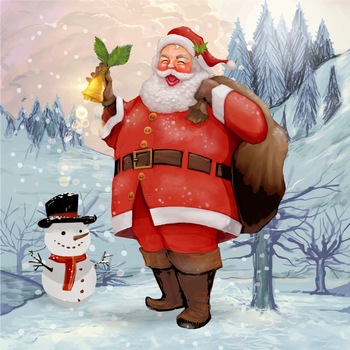 手绘圣诞老人背着圣诞礼物的矢量插图素材