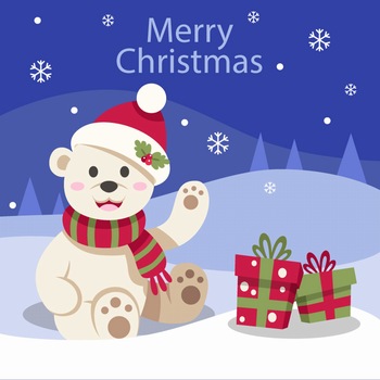 圣诞节可爱的小北极熊矢量插图素材