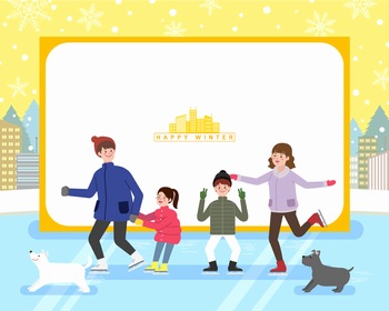 手绘冬天父母陪孩子滑冰矢量插图插画素材