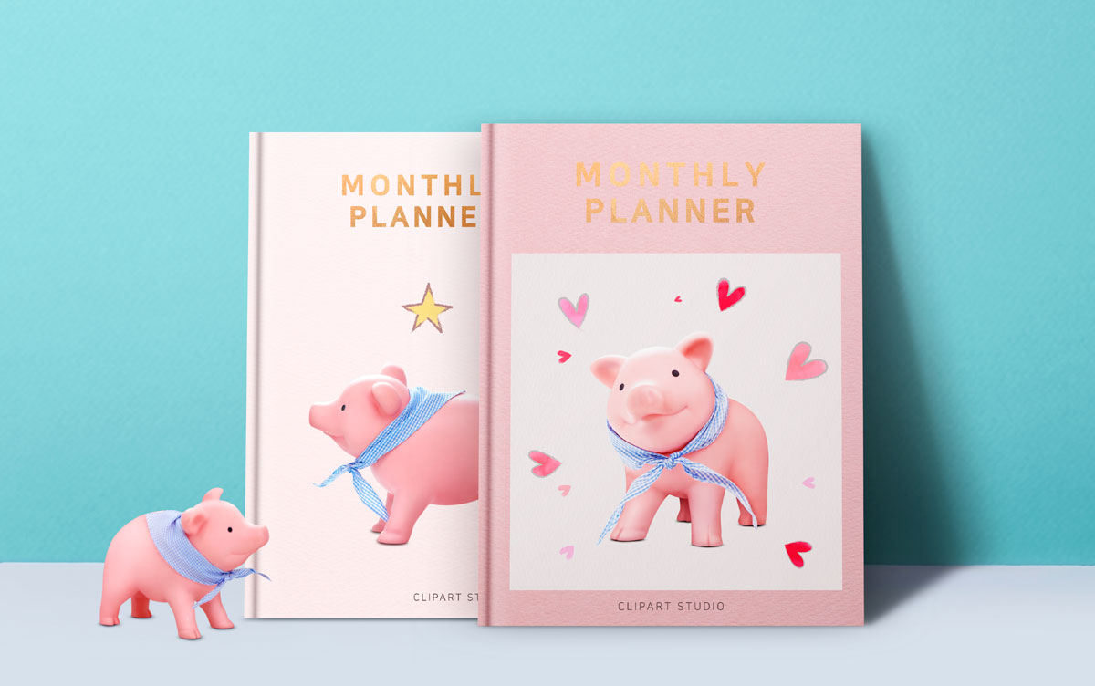 两本可爱小猪封面的画册展示ps素材