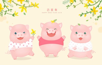三只可爱的猪宝宝手绘卡通ps插画素材