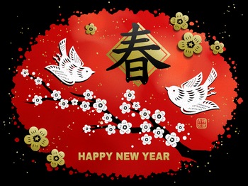 中国传统新年元旦春节祝福小鸟剪纸矢量图
