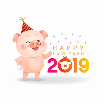 新年节日装扮的可爱小猪插画矢量图素材