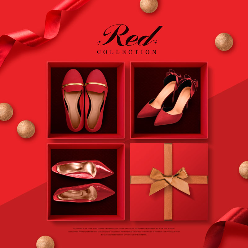 新年中国红电商女鞋促销礼品设计ps素材
