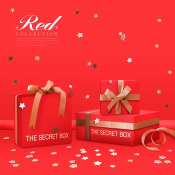 新年中國紅電商促銷禮品盒設計ps素材