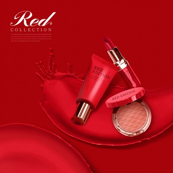 新年中國紅電商化妝品促銷禮品設計ps素材