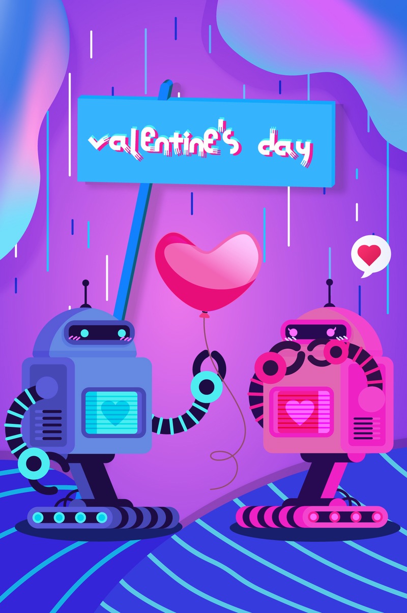 矢量插图智能机器人谈恋爱过情人节