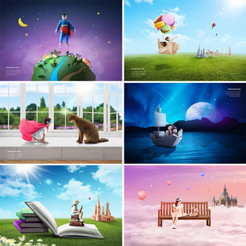 兒童創意想象力童話世界海報ps合成素材