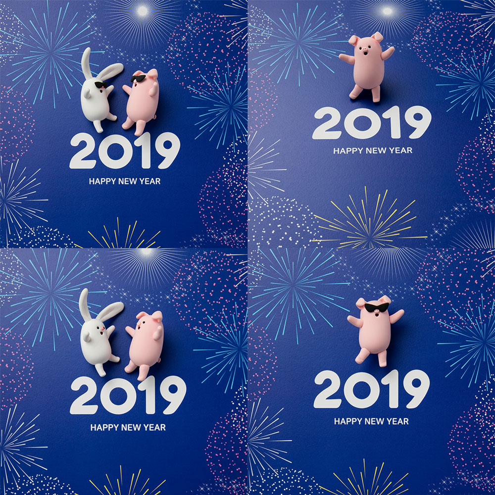 2019豬年新年可愛卡通小豬和兔子圖片