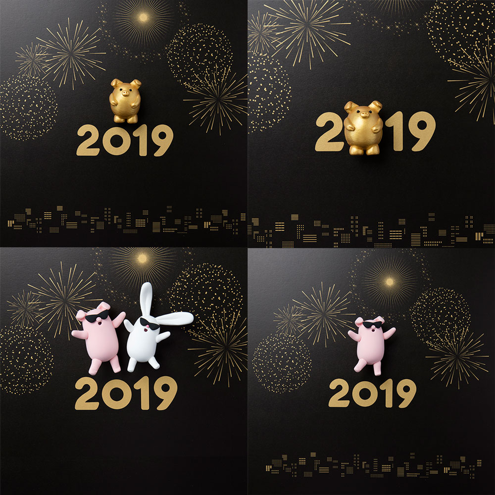 2019猪年新年可爱卡通小猪和兔子图片