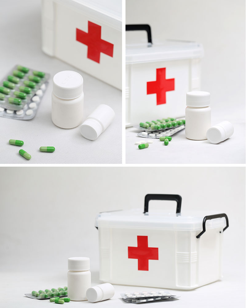 家庭急救药箱和药盒胶囊医疗ppt背景图片
