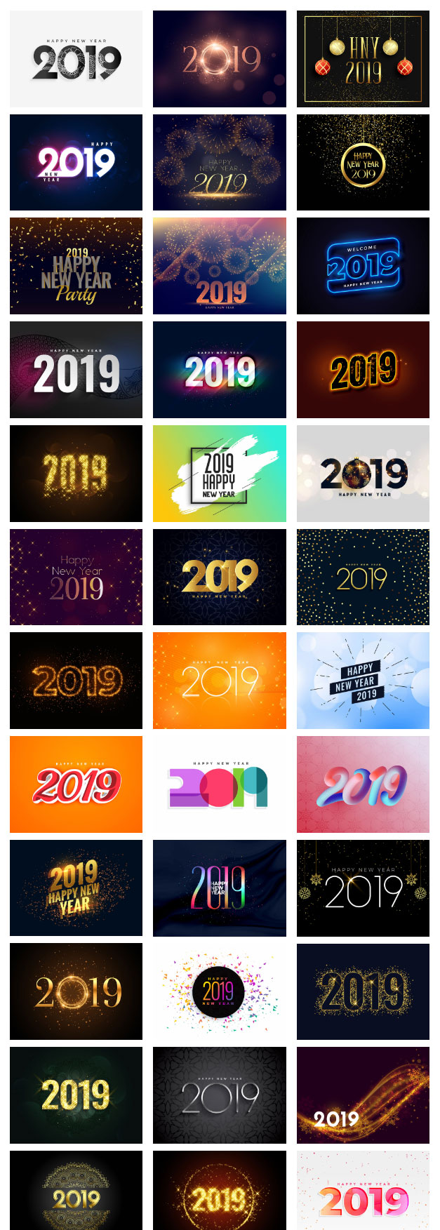 精选36个2019新年元旦春节字体设计AI矢量素材图