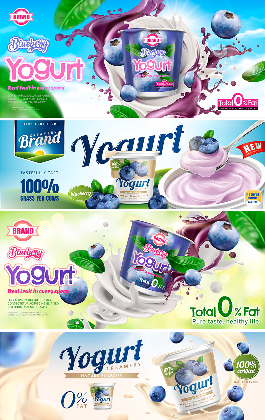 水果味酸奶创意广告海报设计矢量图