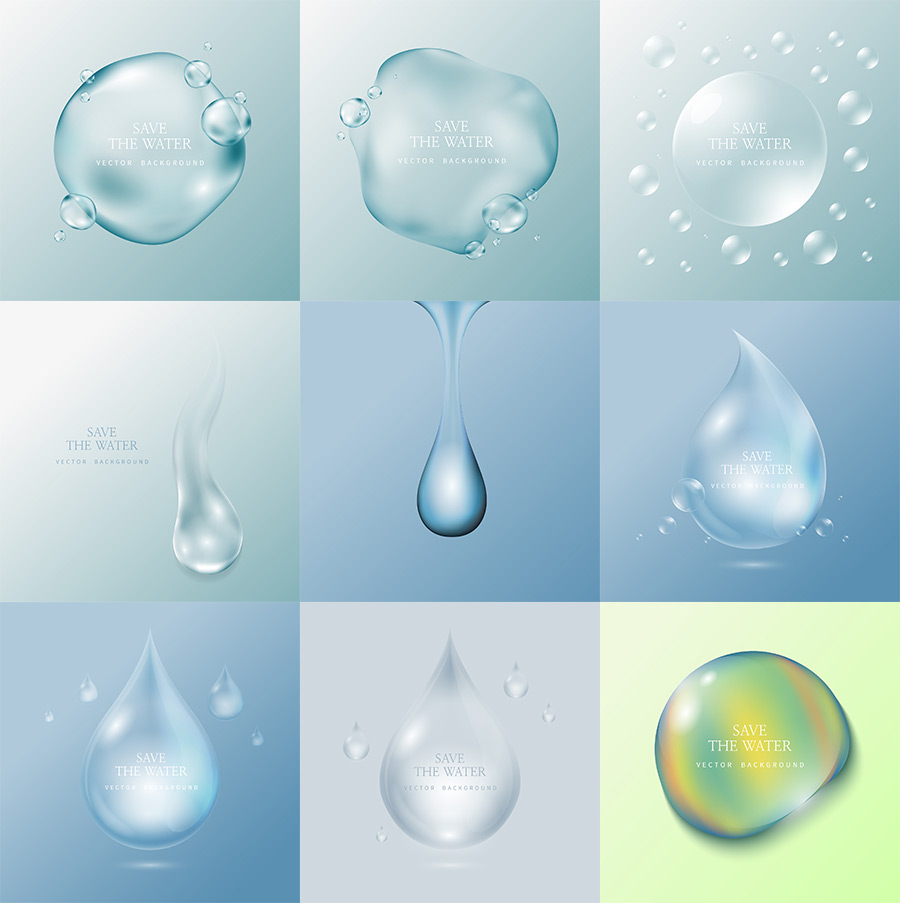晶莹剔透的水珠水滴气泡矢量图素材