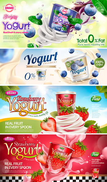 水果味酸奶创意广告海报设计矢量图