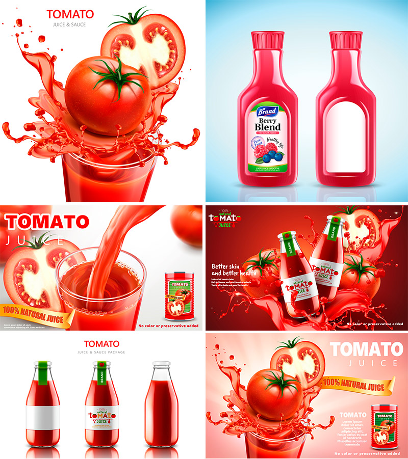 果汁番茄汁饮料海报矢量图素材
