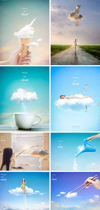 云朵主題的創意海報ps合成廣告素材