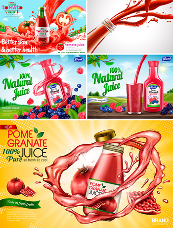 果汁番茄汁饮料海报矢量图素材