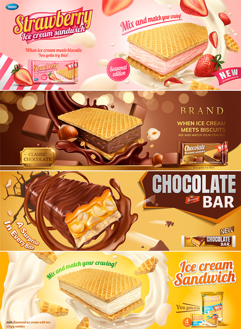 巧克力奶油威化饼干广告海报矢量图