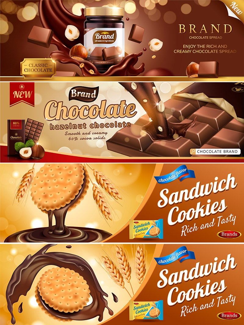 巧克力奶油威化饼干广告海报矢量图