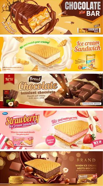 巧克力奶油威化餅干廣告海報矢量圖