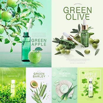 绿色春天护肤品海报设计ps素材