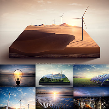 太陽能和風能新能源環保海報ps合成素材