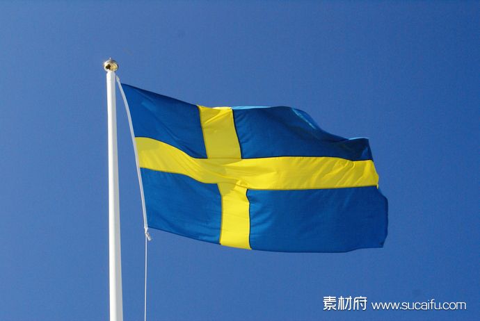 在风中飘扬的瑞典国旗