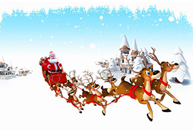 圣誕老人雪中趕車麋鹿插畫