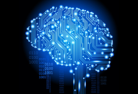 蓝色科幻大脑形电子电路板