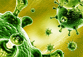 放大的细胞病毒概念图