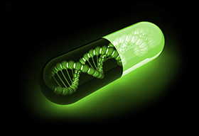 绿色螺旋DNA胶囊概念图