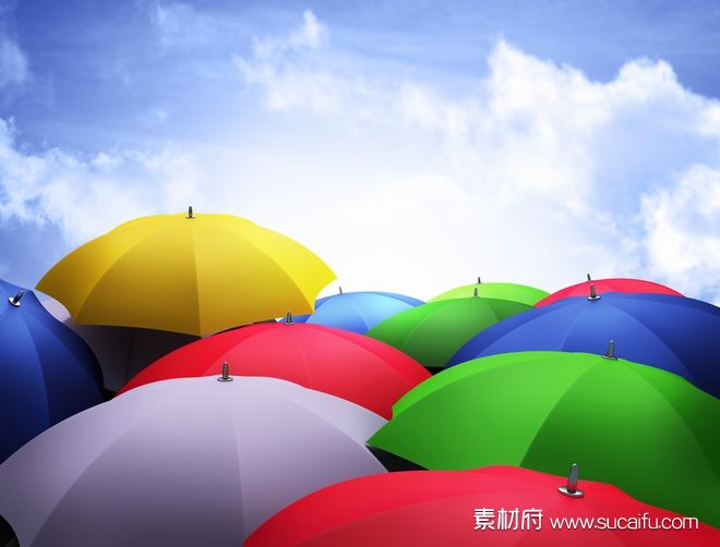 一堆彩色的雨伞