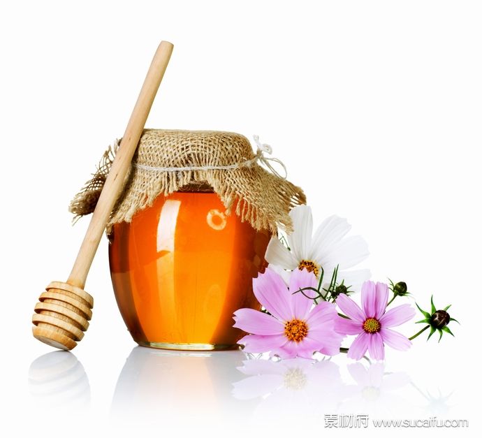 一大罐蜂蜜和鲜花