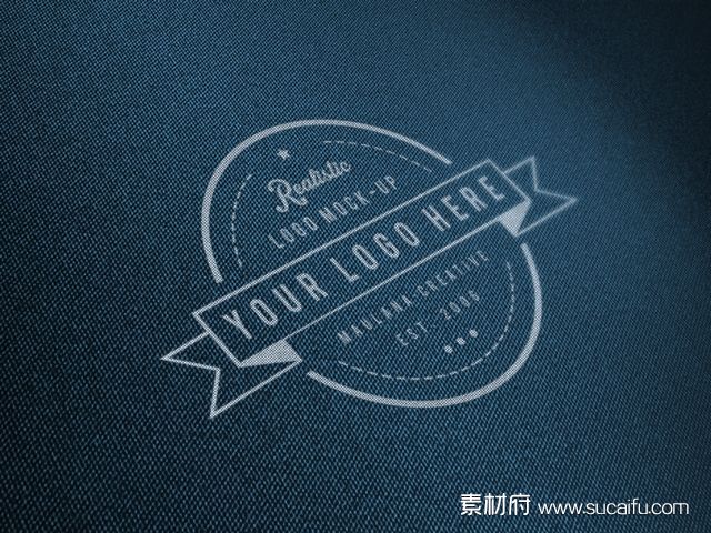 印在蓝色布纹上的logo效果展示