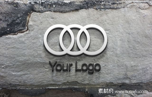 石面墙壁上的金属logo效果展示
